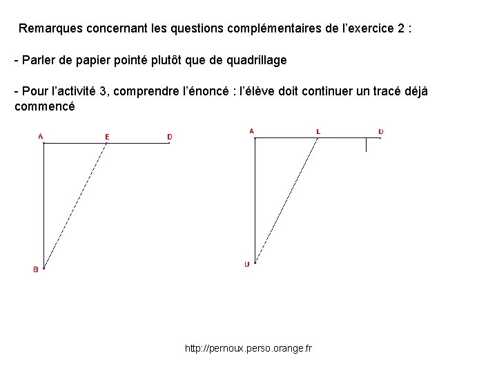 Remarques concernant les questions complémentaires de l’exercice 2 : - Parler de papier pointé