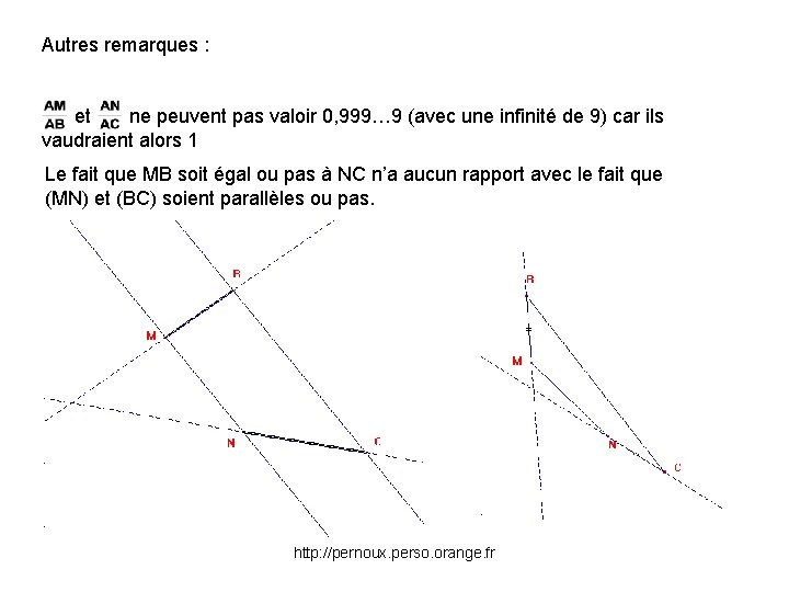 Autres remarques : et ne peuvent pas valoir 0, 999… 9 (avec une infinité