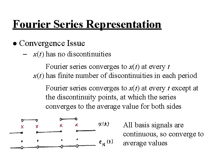 Fourier Series Representation l Convergence Issue – x(t) has no discontinuities Fourier series converges