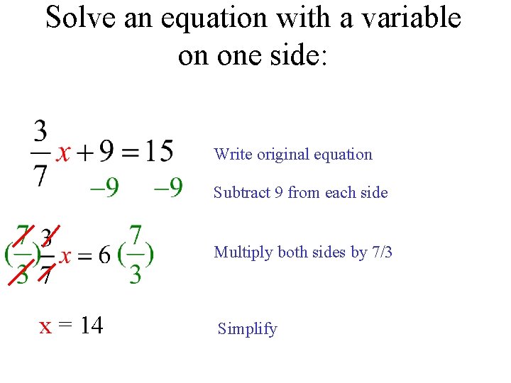 Solve an equation with a variable on one side: Write original equation Subtract 9