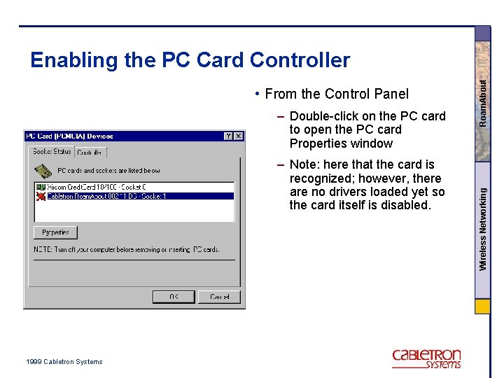 – Double-click on the PC card to open the PC card Properties window –