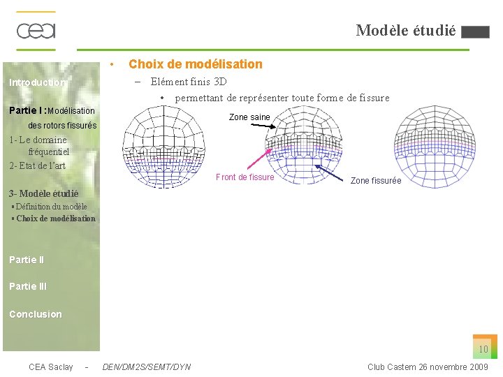 Modèle étudié • Choix de modélisation – Elément finis 3 D • permettant de