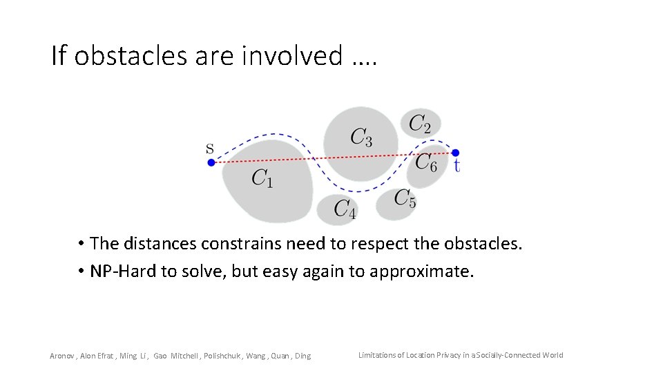 If obstacles are involved …. • The distances constrains need to respect the obstacles.