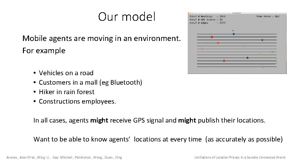 Our model Mobile agents are moving in an environment. For example • • Vehicles