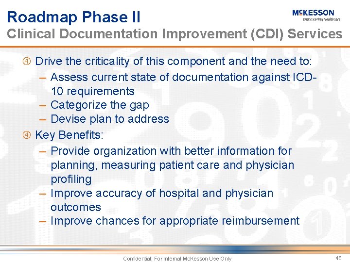 Roadmap Phase II Clinical Documentation Improvement (CDI) Services Drive the criticality of this component