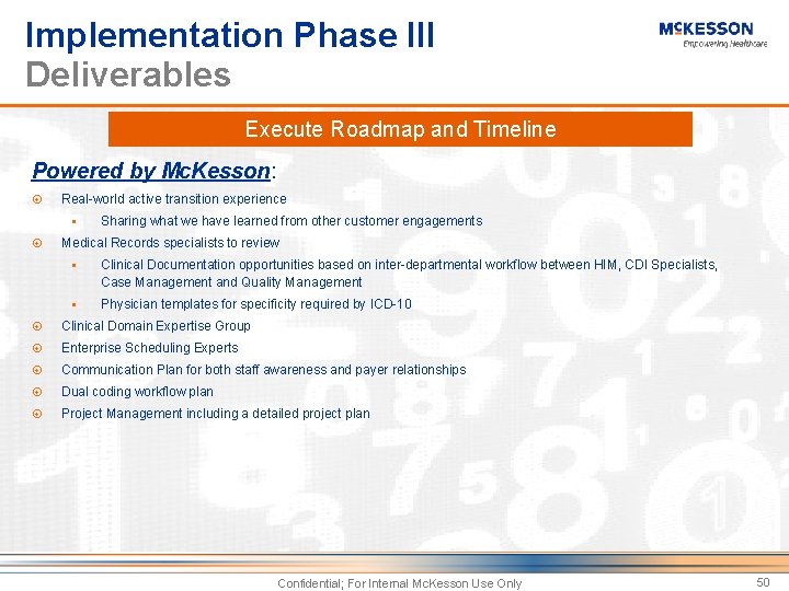 Implementation Phase III Deliverables Execute Roadmap and Timeline Powered by Mc. Kesson: Real-world active