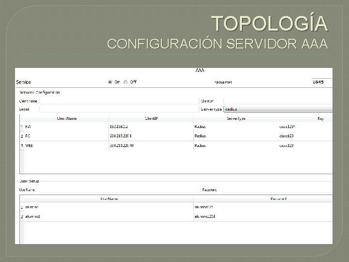 TOPOLOGÍA CONFIGURACIÓN SERVIDOR AAA 