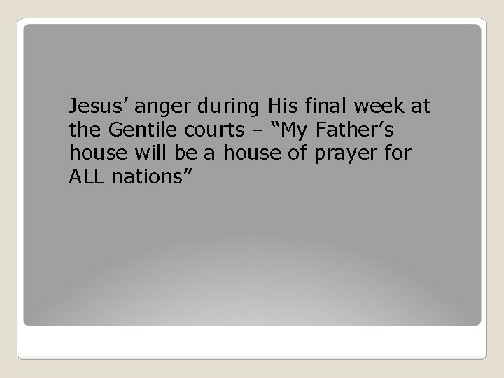 Jesus’ anger during His final week at the Gentile courts – “My Father’s house