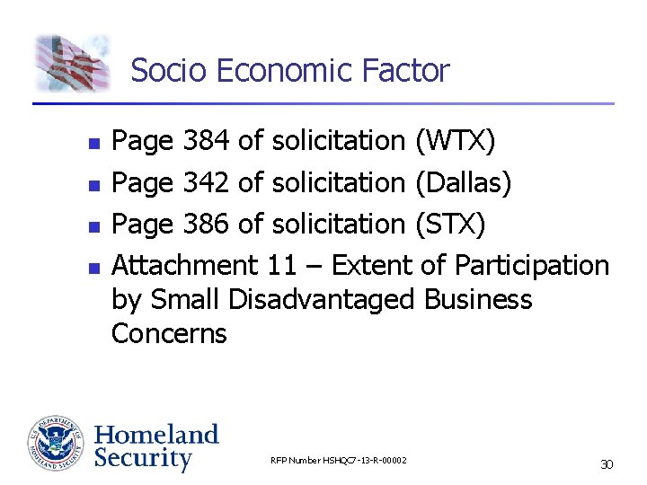 Socio Economic Factor n n Page 384 of solicitation (WTX) Page 342 of solicitation