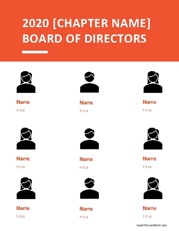 2020 [CHAPTER NAME] BOARD OF DIRECTORS Name Name TITLE TITLE Name TITLE CHAPTER WEBSITE