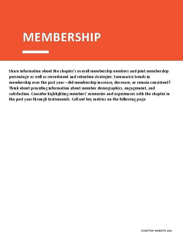 MEMBERSHIP Share information about the chapter’s overall membership numbers and joint membership percentage as