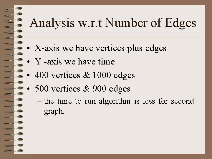 Analysis w. r. t Number of Edges • • X-axis we have vertices plus