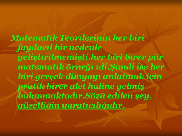 Matematik Teorilerinin her biri faydacıl bir nedenle geliştirilmemişti, her biri birer pür matematik örneği