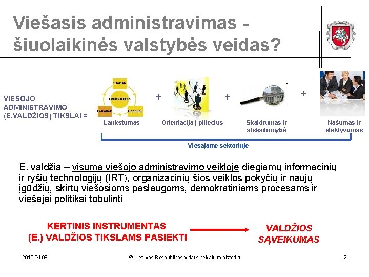 Viešasis administravimas šiuolaikinės valstybės veidas? VIEŠOJO ADMINISTRAVIMO (E. VALDŽIOS) TIKSLAI = + Lankstumas +