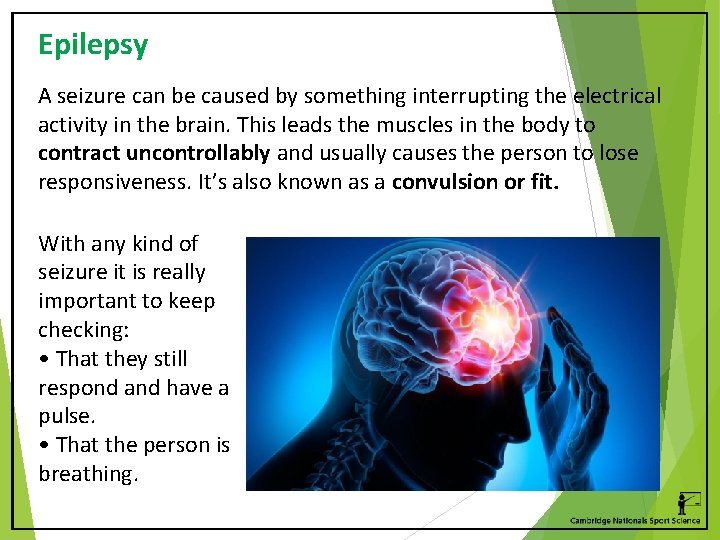 Epilepsy A seizure can be caused by something interrupting the electrical activity in the