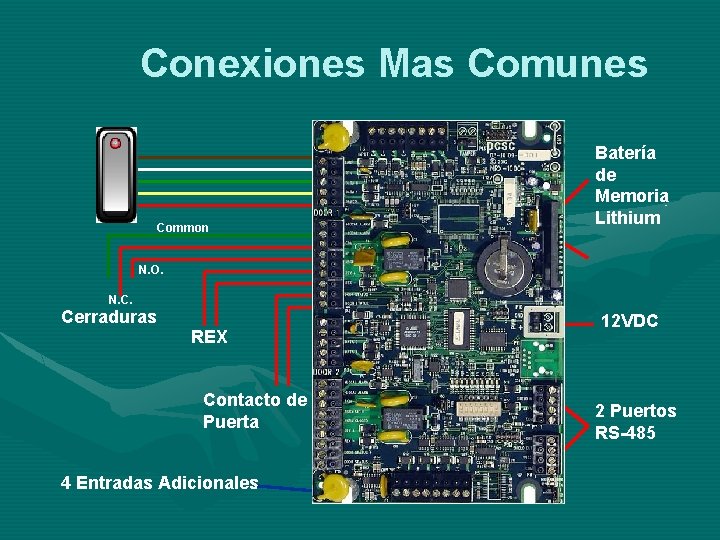 Conexiones Mas Comunes Common Batería de Memoria Lithium N. O. N. C. Cerraduras REX
