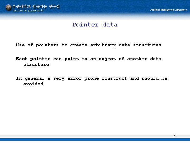 Pointer data Use of pointers to create arbitrary data structures Each pointer can point