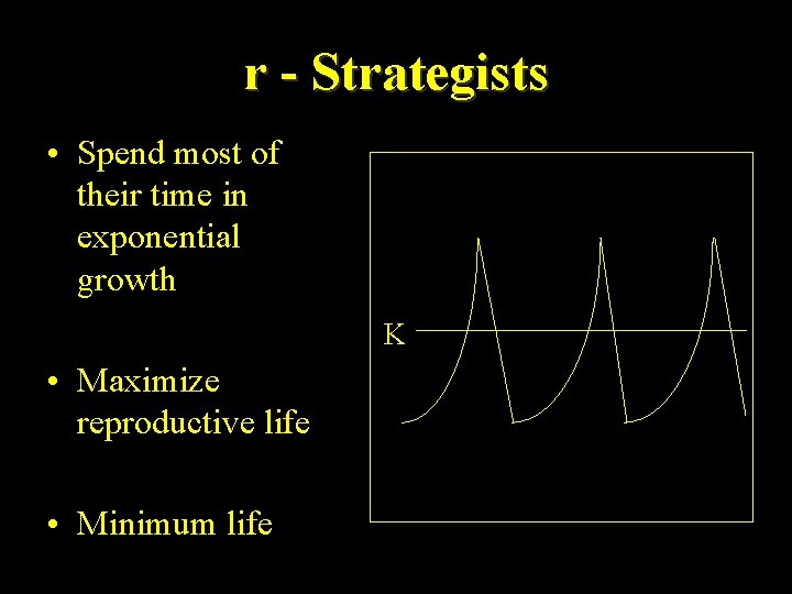 r - Strategists • Spend most of their time in exponential growth K •
