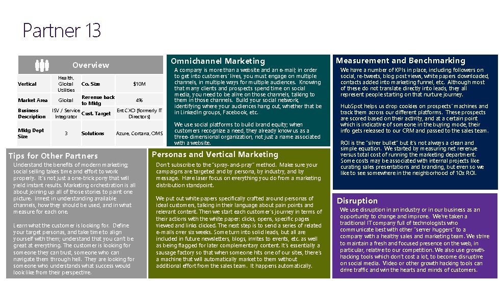 Partner 13 Omnichannel Marketing Overview Vertical Health, Global Utilities Co. Size Market Area Global