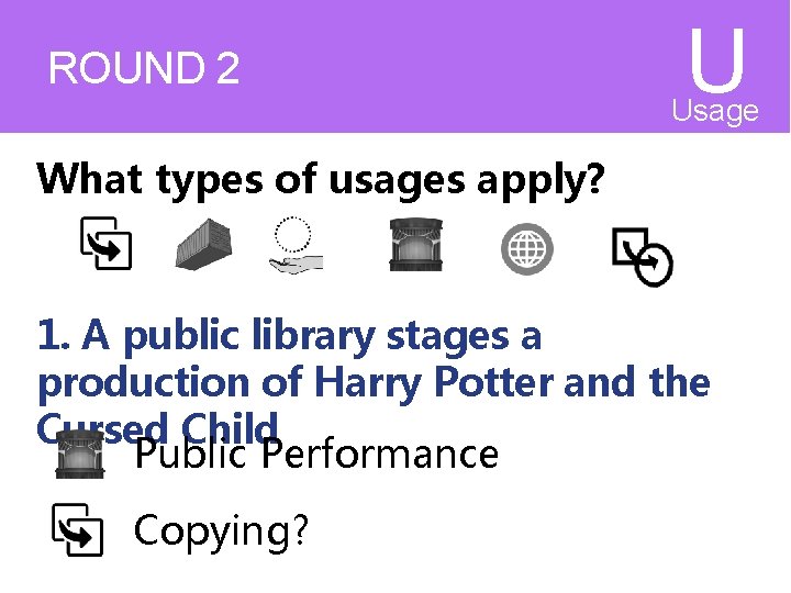 ROUND 2 What types of usages apply? U Usage s 1. A public library ROUND 2 What types of usages apply? U Usage s 1. A public library