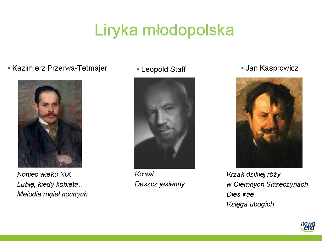 Liryka młodopolska • Kazimierz Przerwa-Tetmajer Koniec wieku XIX Lubię, kiedy kobieta. . . Melodia