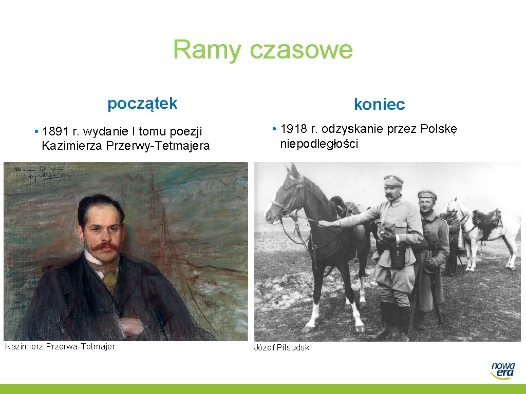 Ramy czasowe początek • 1891 r. wydanie I tomu poezji Kazimierza Przerwy-Tetmajera Kazimierz Przerwa-Tetmajer