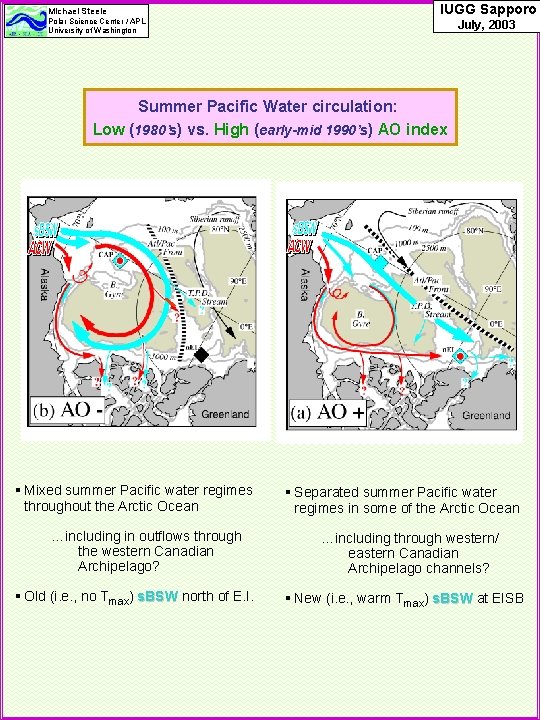 Michael Steele Polar Science Center / APL University of Washington IUGG Sapporo July, 2003