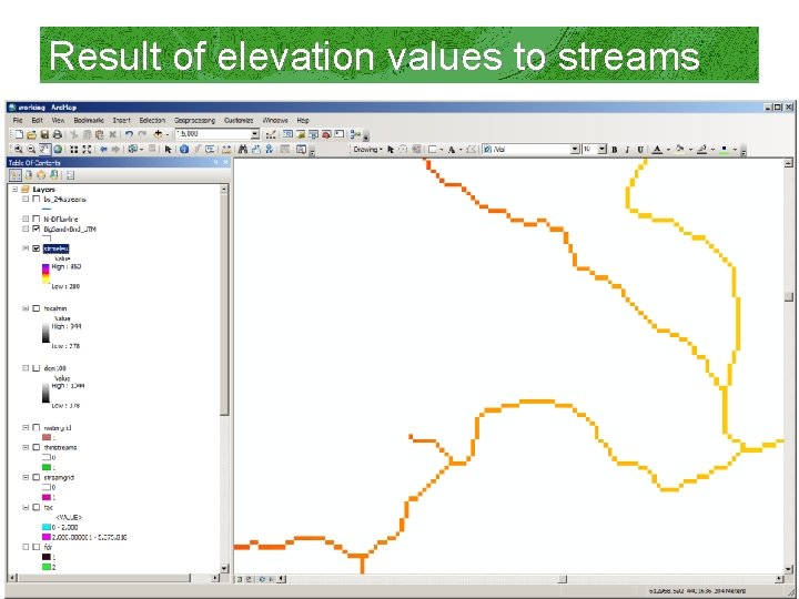 Result of elevation values to streams 