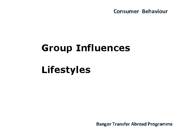 Consumer Behaviour Group Influences Lifestyles Bangor Transfer Abroad Programme 