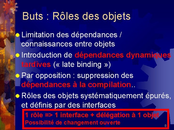 Buts : Rôles des objets ® Limitation des dépendances / connaissances entre objets ®