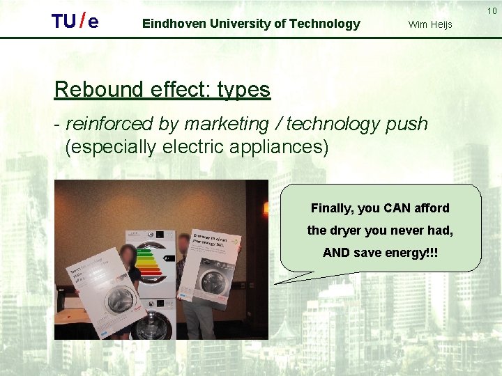 TU / e 10 Eindhoven University of Technology Wim Heijs Rebound effect: types -