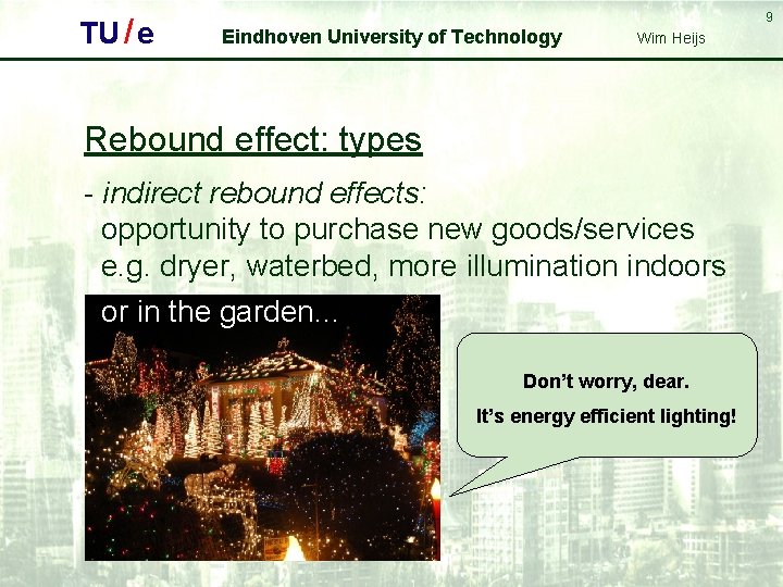 TU / e 9 Eindhoven University of Technology Wim Heijs Rebound effect: types -