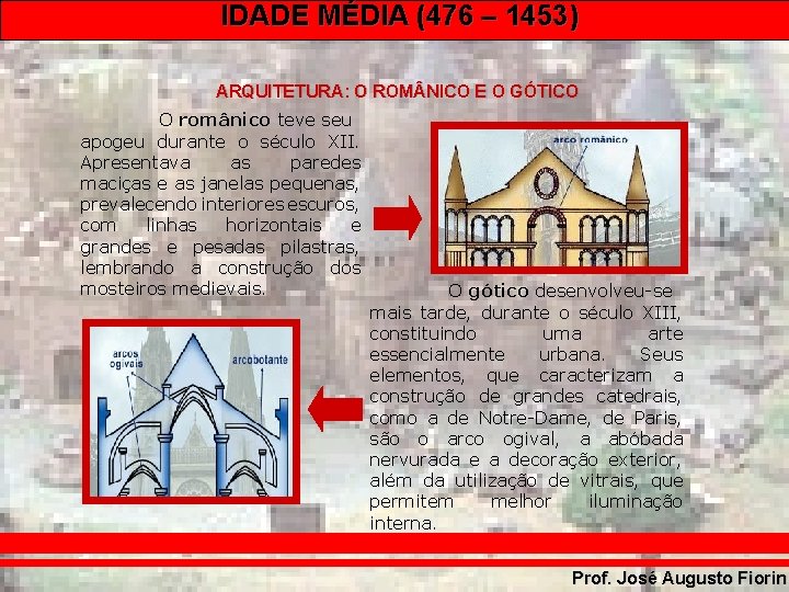 IDADE MÉDIA (476 – 1453) ARQUITETURA: O ROM NICO E O GÓTICO O românico