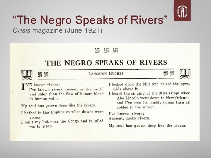 “The Negro Speaks of Rivers” Crisis magazine (June 1921) 