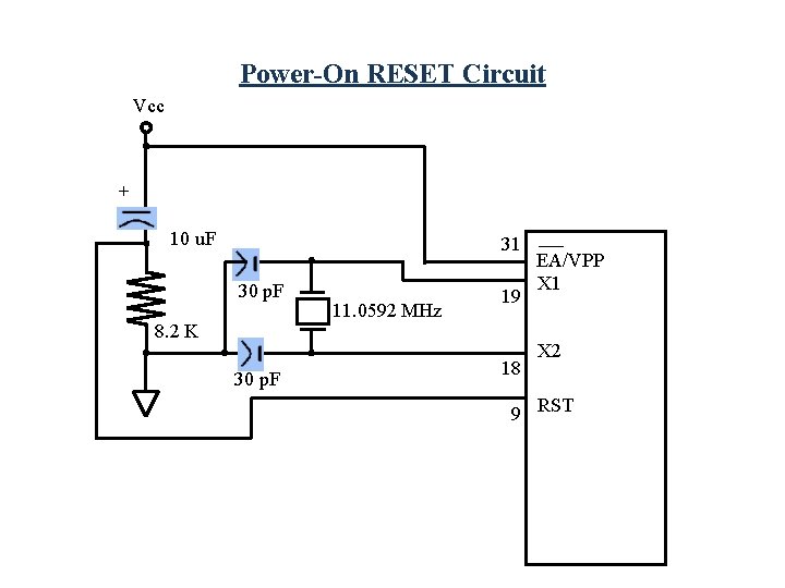 Power-On RESET Circuit Vcc + 10 u. F 31 30 p. F 8. 2