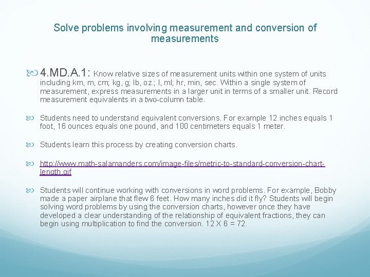 4 Th Grade Measurement And Data Standards Solve