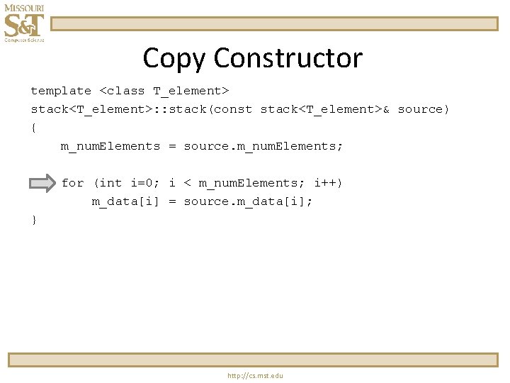 Copy Constructor template <class T_element> stack<T_element>: : stack(const stack<T_element>& source) { m_num. Elements = Copy Constructor template <class T_element> stack<T_element>: : stack(const stack<T_element>& source) { m_num. Elements =