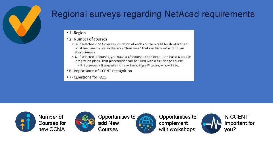 Regional surveys regarding Net. Acad requirements Number of Courses for new CCNA Opportunities to