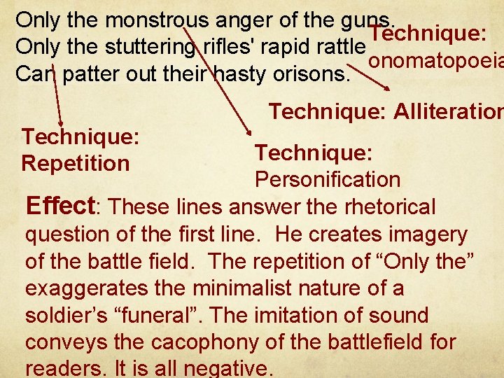 Only the monstrous anger of the guns. Technique: Only the stuttering rifles' rapid rattle