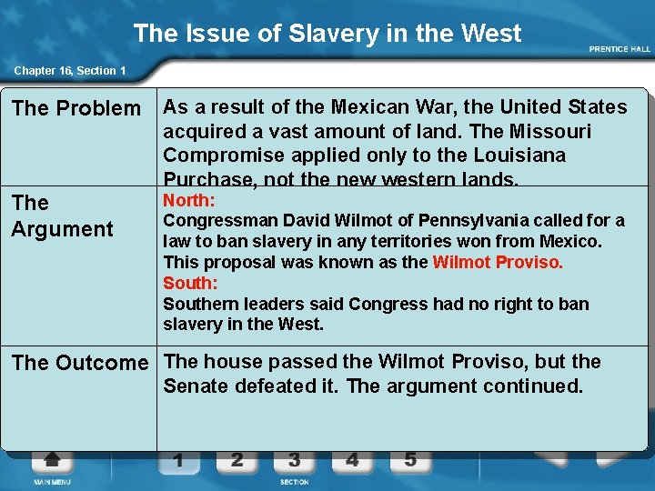 The Issue of Slavery in the West Chapter 16, Section 1 The Problem As