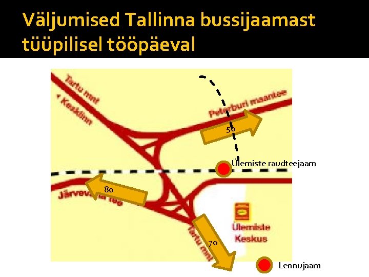 Väljumised Tallinna bussijaamast tüüpilisel tööpäeval 50 Ülemiste raudteejaam 80 70 Lennujaam 