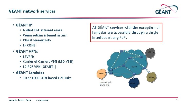 GÉANT network services • GÉANT IP • • Global R&E internet reach Commodities internet