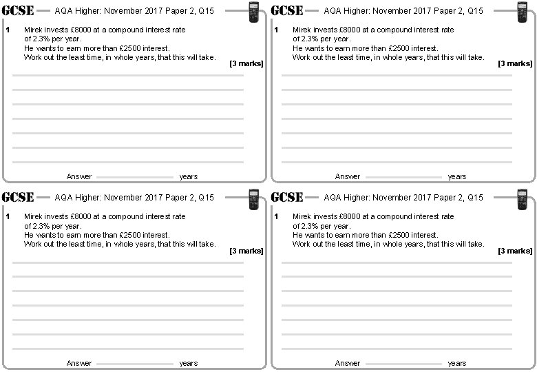 AQA Higher: November 2017 Paper 2, Q 15 1 Mirek invests £ 8000 at