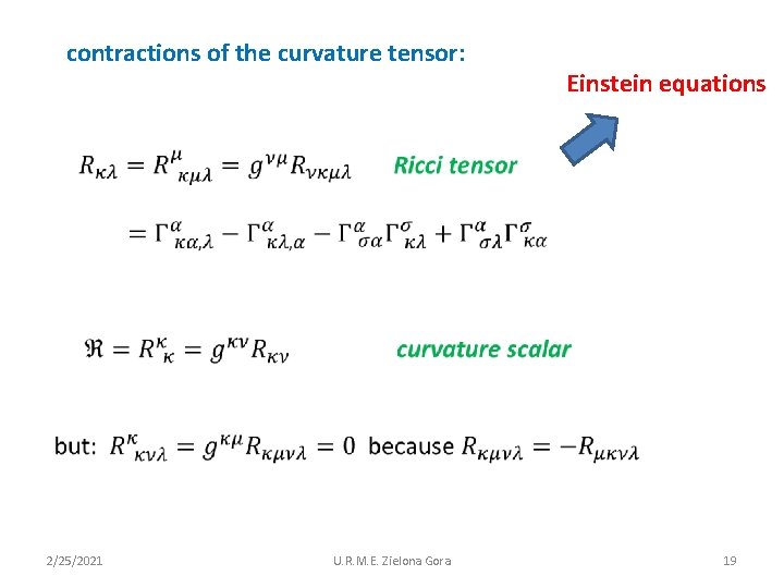 contractions of the curvature tensor: Einstein equations 2/25/2021 U. R. M. E. Zielona Gora