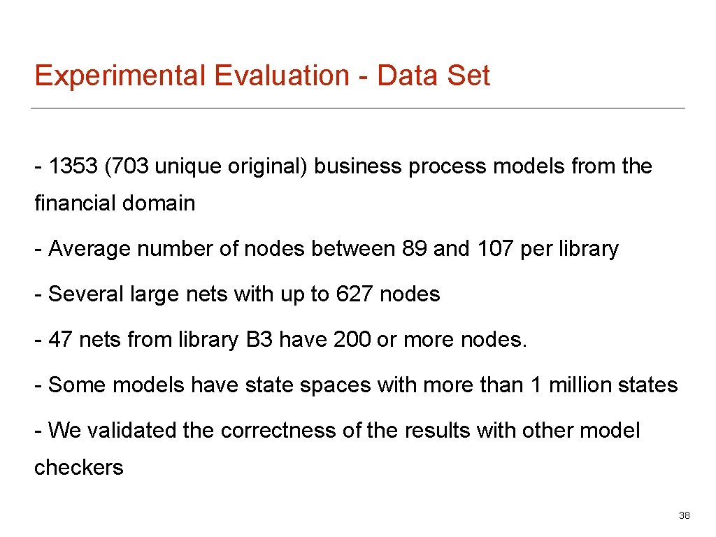 Experimental Evaluation - Data Set - 1353 (703 unique original) business process models from