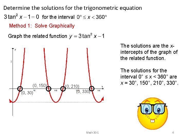 Determine the solutions for the trigonometric equation for the interval Method 1: Solve Graphically