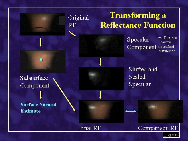 Original RF Transforming a Reflectance Function Specular Component => Torrance. Sparrow microfacet distribution Shifted