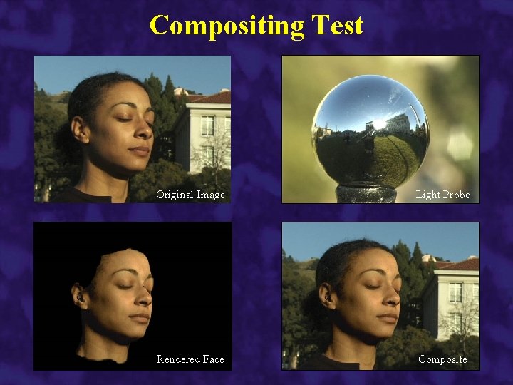 Compositing Test Original Image Light Probe Rendered Face Composite 