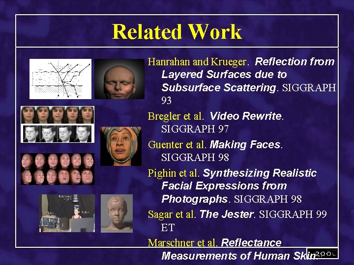 Related Work Hanrahan and Krueger. Reflection from Layered Surfaces due to Subsurface Scattering. SIGGRAPH