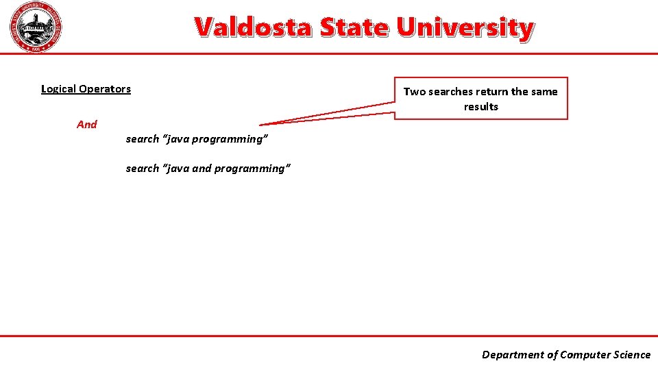 Valdosta State University Logical Operators And Two searches return the same results search “java
